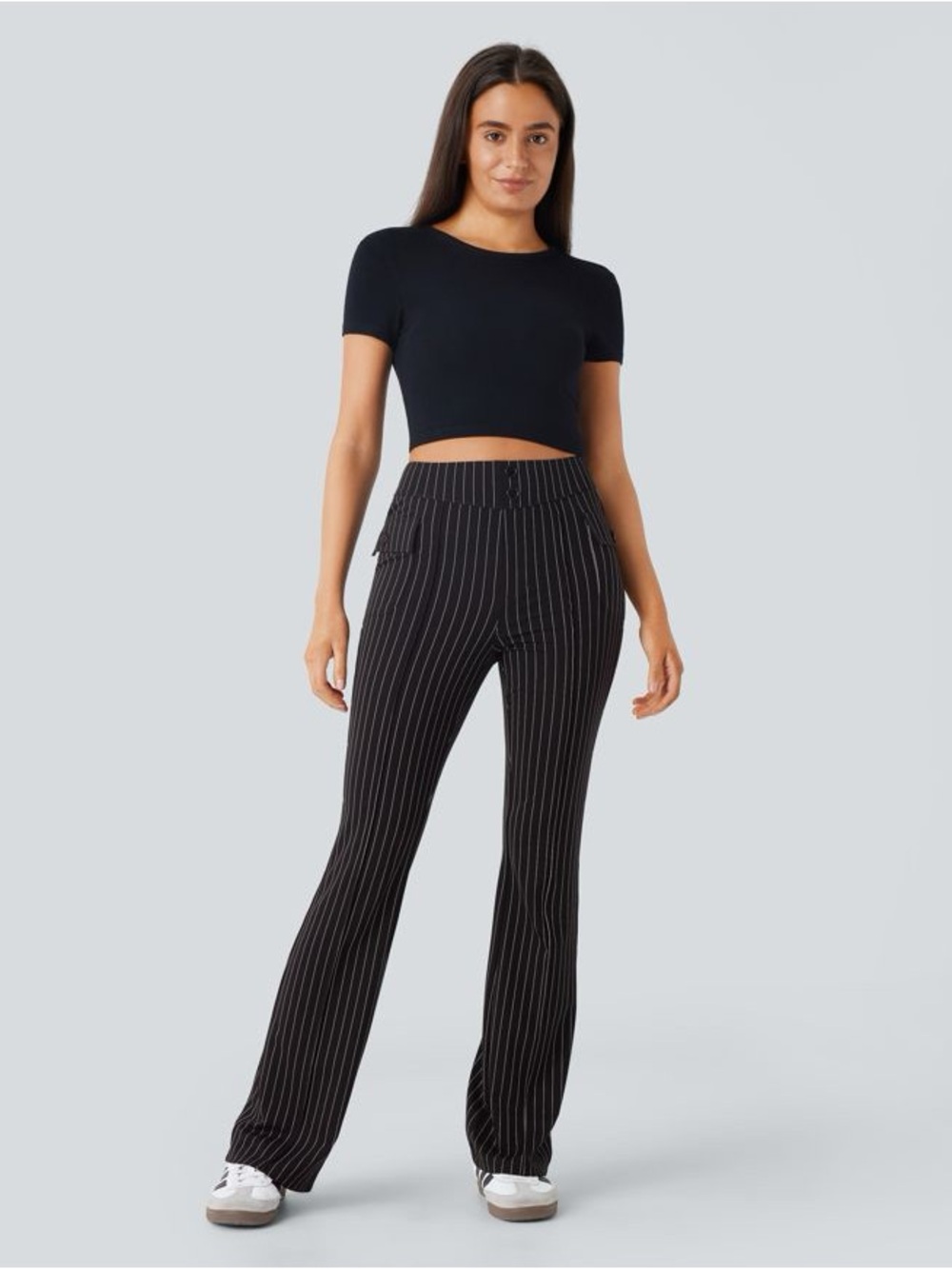 Halara High Waisted Flap Pockets Stripe InstantCool Casual Flare Pants Women M